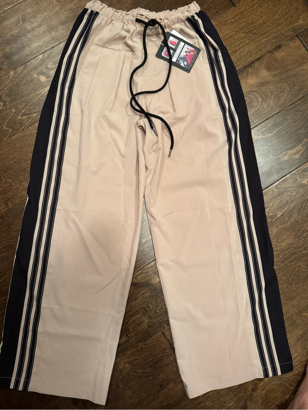 Women’s Cream Track Pants with Black Side Stripes